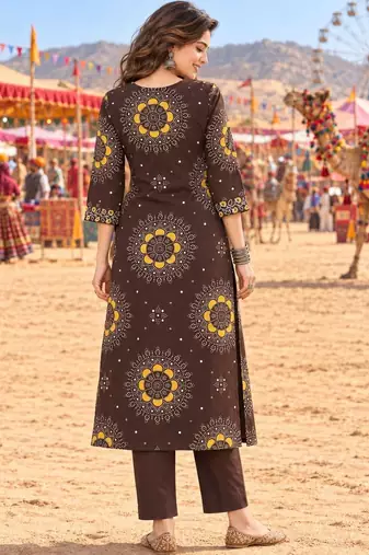 women ethnic motifs printed regular  cotton kurta with trousers & with dupatta