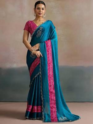 Blue blue  chiffon  sarees with blouse 1