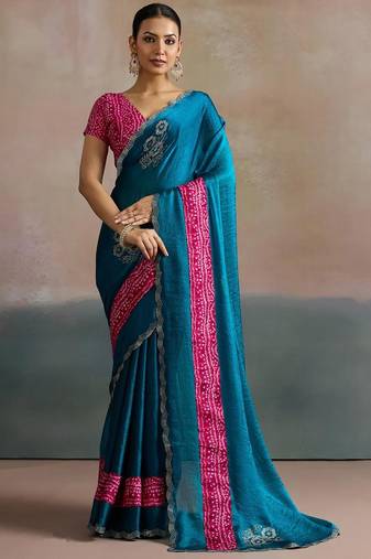 Blue blue  chiffon  sarees with blouse