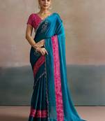 Blue blue  chiffon  sarees with blouse