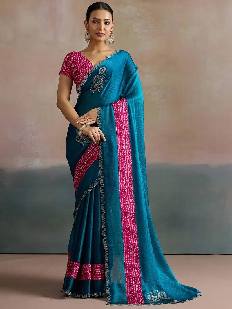 Blue blue  chiffon  sarees with blouse
