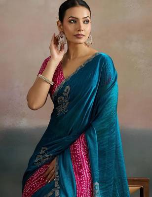Blue blue  chiffon  sarees with blouse 2