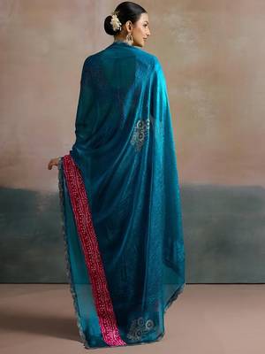 Blue blue  chiffon  sarees with blouse 5