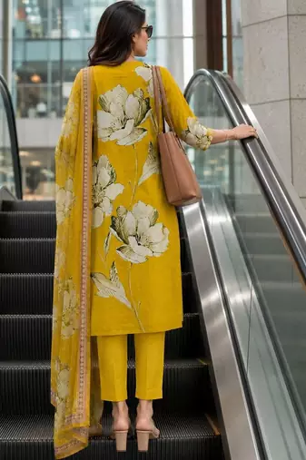 women floral printed regular thread work  cotton kurta with trousers & with dupatta