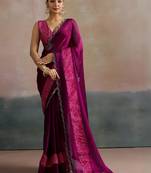 Pink embellished beads and stones chiffon designer saree