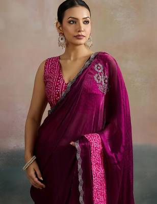 Pink embellished beads and stones chiffon designer saree 2