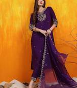 floral embroidered sequinned chanderi cotton kurta & trouser with dupatta