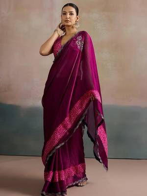 Pink embellished beads and stones chiffon designer saree 4