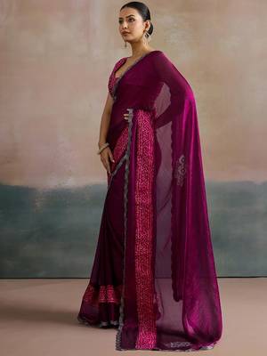 Pink embellished beads and stones chiffon designer saree 5