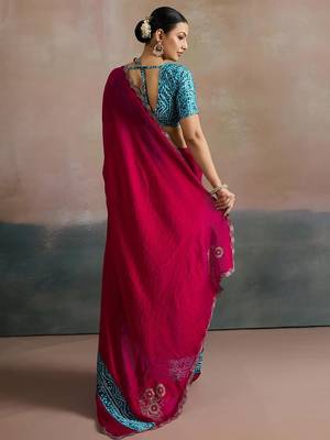 Pink women embellished beads and stones  chiffon designer saree 2