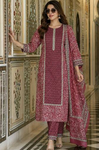 women ethnic motifs printed regular  cotton kurta with trousers & with dupatta