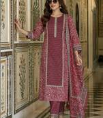 women ethnic motifs printed regular  cotton kurta with trousers & with dupatta