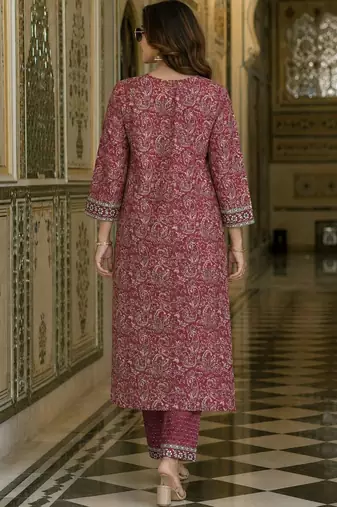 women ethnic motifs printed regular  cotton kurta with trousers & with dupatta