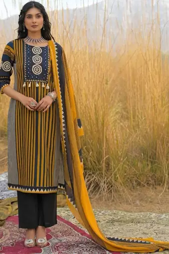 women printed regular  cotton kurta with trousers & with dupatta