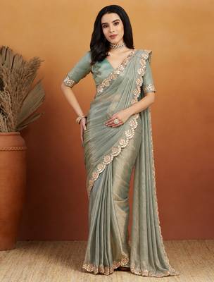 Shoulder pre-pleated solid two-tone pure chiffon ready to wear saree with aari work 1