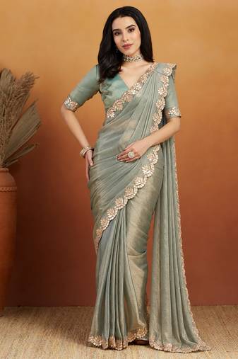 Shoulder pre-pleated solid two-tone pure chiffon ready to wear saree with aari work