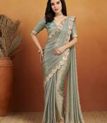 Shoulder pre-pleated solid two-tone pure chiffon ready to wear saree with aari work