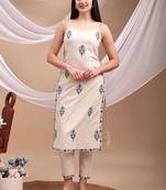 women ethnic motifs embroidered regular thread work  cotton kurta with trousers