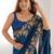 Teal floral embroidered saree