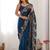 Teal floral embroidered saree