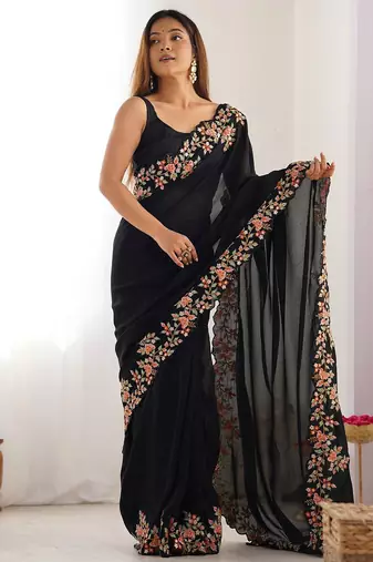 Black embellished embroidered saree
