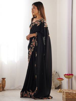 Black embellished embroidered saree 2