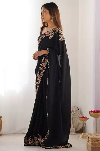 Black embellished embroidered saree