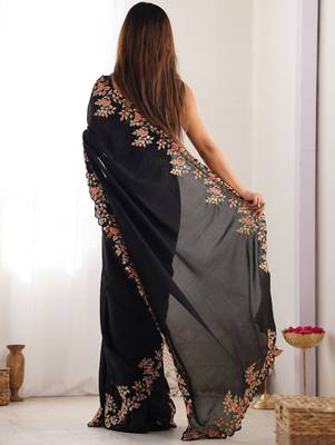Black embellished embroidered saree 3