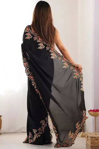 Black embellished embroidered saree