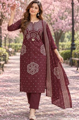 women ethnic motifs printed regular  cotton kurta with trousers & with dupatta