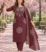 women ethnic motifs printed regular  cotton kurta with trousers & with dupatta
