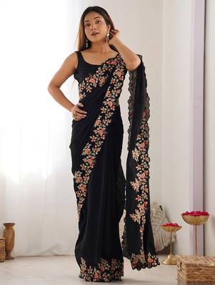 Black embellished embroidered saree 4