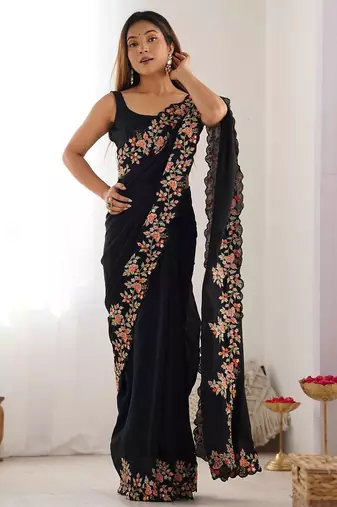 Black embellished embroidered saree