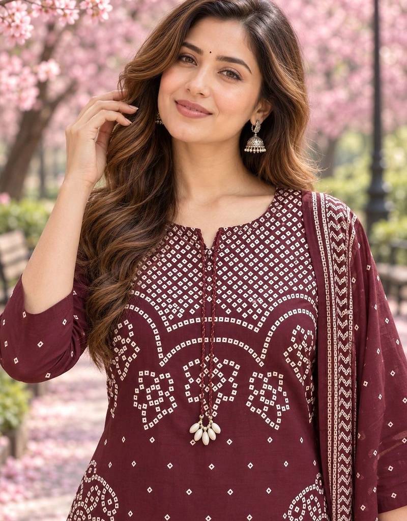 women ethnic motifs printed regular  cotton kurta with trousers & with dupatta