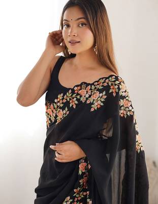 Black embellished embroidered saree 5