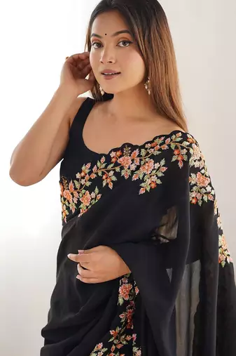 Black embellished embroidered saree