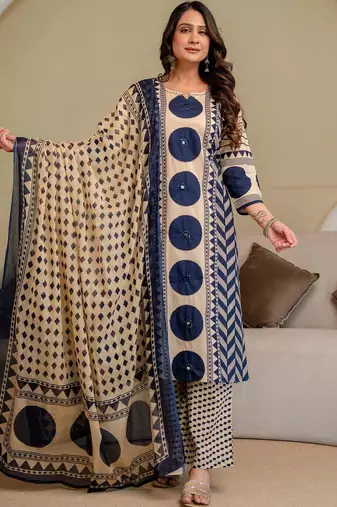 women printed regular  cotton kurta with palazzos & with dupatta