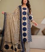 women printed regular  cotton kurta with palazzos & with dupatta
