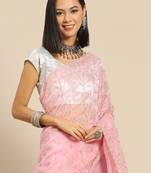 Pink pink floral embroidered organza saree