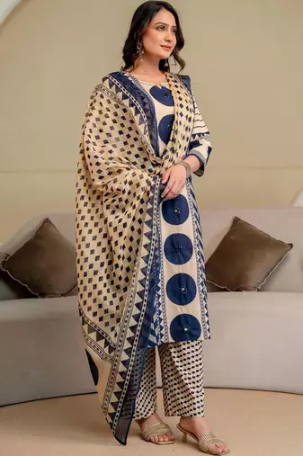 women printed regular  cotton kurta with palazzos & with dupatta