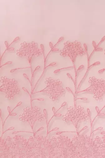 Pink pink floral embroidered organza saree