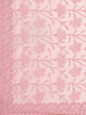 Pink pink floral embroidered organza saree 5