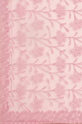 Pink pink floral embroidered organza saree