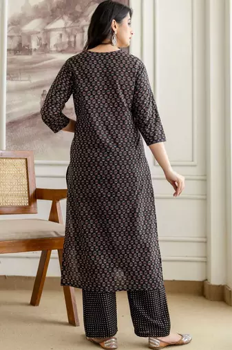 women ethnic motifs printed regular  cotton kurta with palazzos & with dupatta