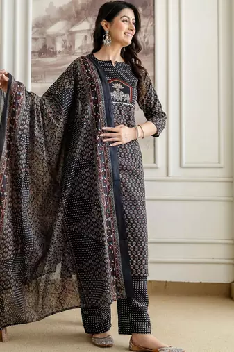 women ethnic motifs printed regular  cotton kurta with palazzos & with dupatta