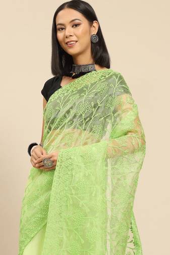 Green green floral embroidered organza saree