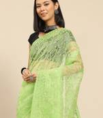 Green green floral embroidered organza saree