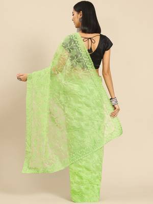 Green green floral embroidered organza saree 3