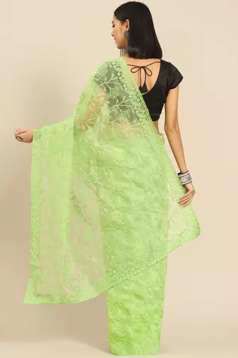 Green green floral embroidered organza saree