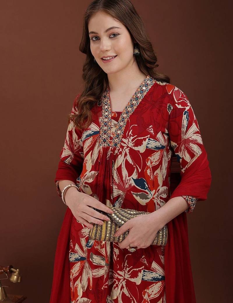 embroidered viscose rayon kurta set